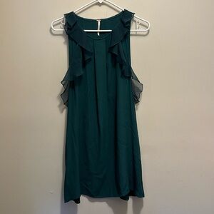 Free People dress. Deep green, ruffles, open sides. Size 2
